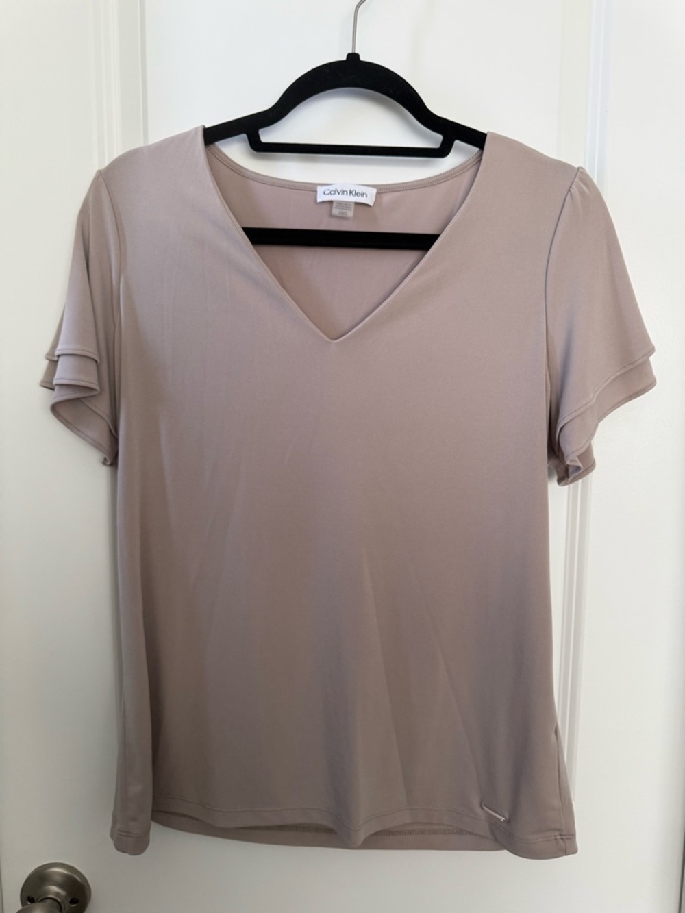 Calvin Klein Short Sleeve V-Neck Tee in Taupe Beige